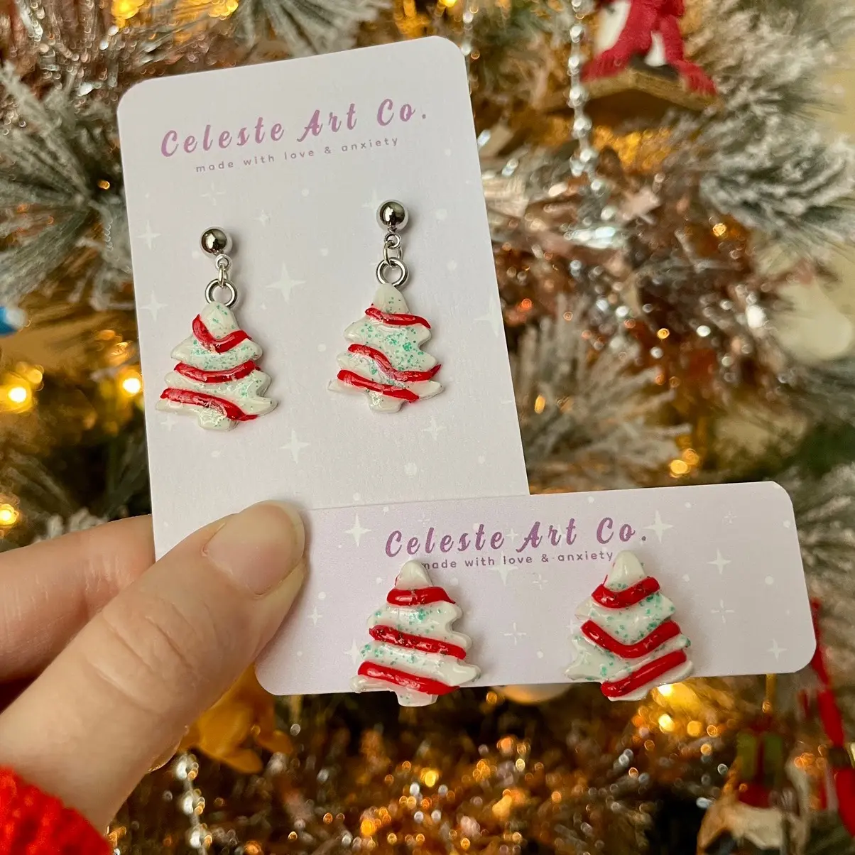 Christmas tree snack cake earrings