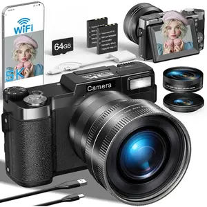5K 64MP Digital Camera with WiFi, Autofocus Vlogging Camera for Photography, 180? Flip Screen, 18X Zoom, Wide Angle & Macro Lens, Webcam, 64GB Card, 2 , Camera for Beginners Teens