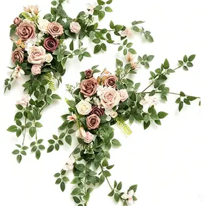 Realistic Rose Vine Wall Decor, European Wedding Background Floral Arrangement, Living Room Doorway Arch Fake Flower Hanging Ornament