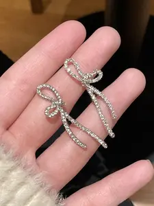 Bowknot Design Stud Earrings, Rhinestone Decor Stud Earrings for Women & Girls, Fashion Jewelry for Party, Daily Decor, Trendy All-match & Exquisite Jewelry for Birthday Gift