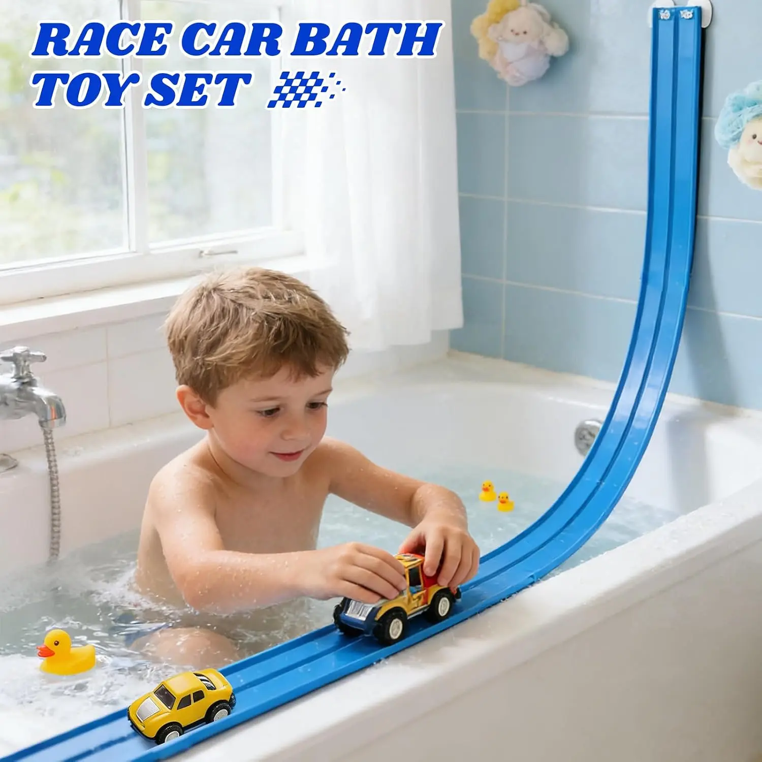 Flex   Roll-Up  Tracks 15 Ft Starter Set Flexible Race Track for Kids 3+, Flexible Car Track Race Car Ramp Track Compatible with Diecast 1/64th Cars, Portable Rolls Up Race Tracks with Strong Suction Cups Racing