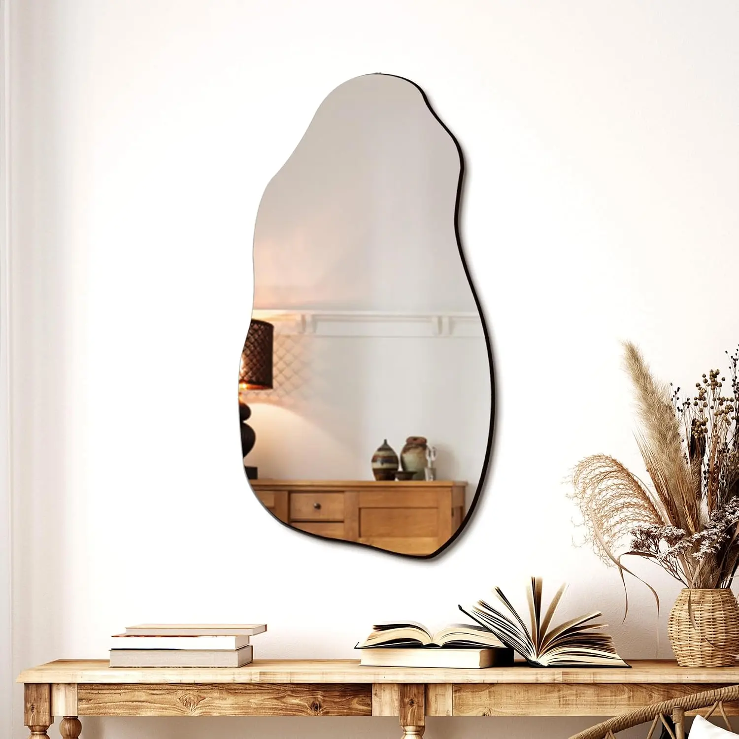32'' x 18'' Irregular Asymmetrical Wall Mirror | HD Tempered Glass, Wall Mounted, Modern Decorative Mirror for Living Room Bathroom Entryway