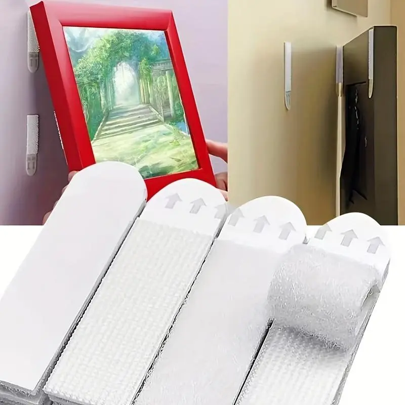 12 Pairs DIY Maigics Frame Stick Hooks Damage Free Picture&Frame Handling Strips Tape For Home Picture Photo Display Wall Decor Removable Adhesive Hooks