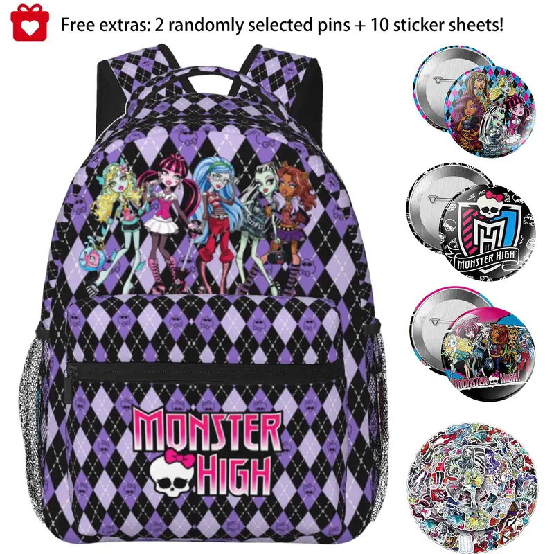 Monster high Backpack for Women 15.7 Inch Monster high dolls Fashion Print Backpack, Monster high doll Lightweight Bookbag for Teens, Adults, College, Commuting & Outdoor
