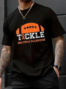 100% Cotton Unisex Tackle Multiple Sclerosis Awareness MS Orange Ribbon Warrior  Women men T-Shirt – Trendy Summer Tee, Casual Streetwear, Gift for Him & Her
