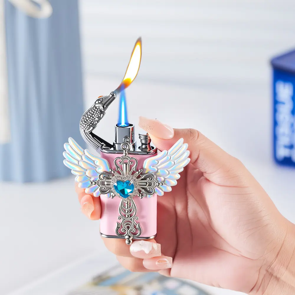 The unique swan-shaped double-flame lighter, an ideal gift! Angel-wing crystal lighter