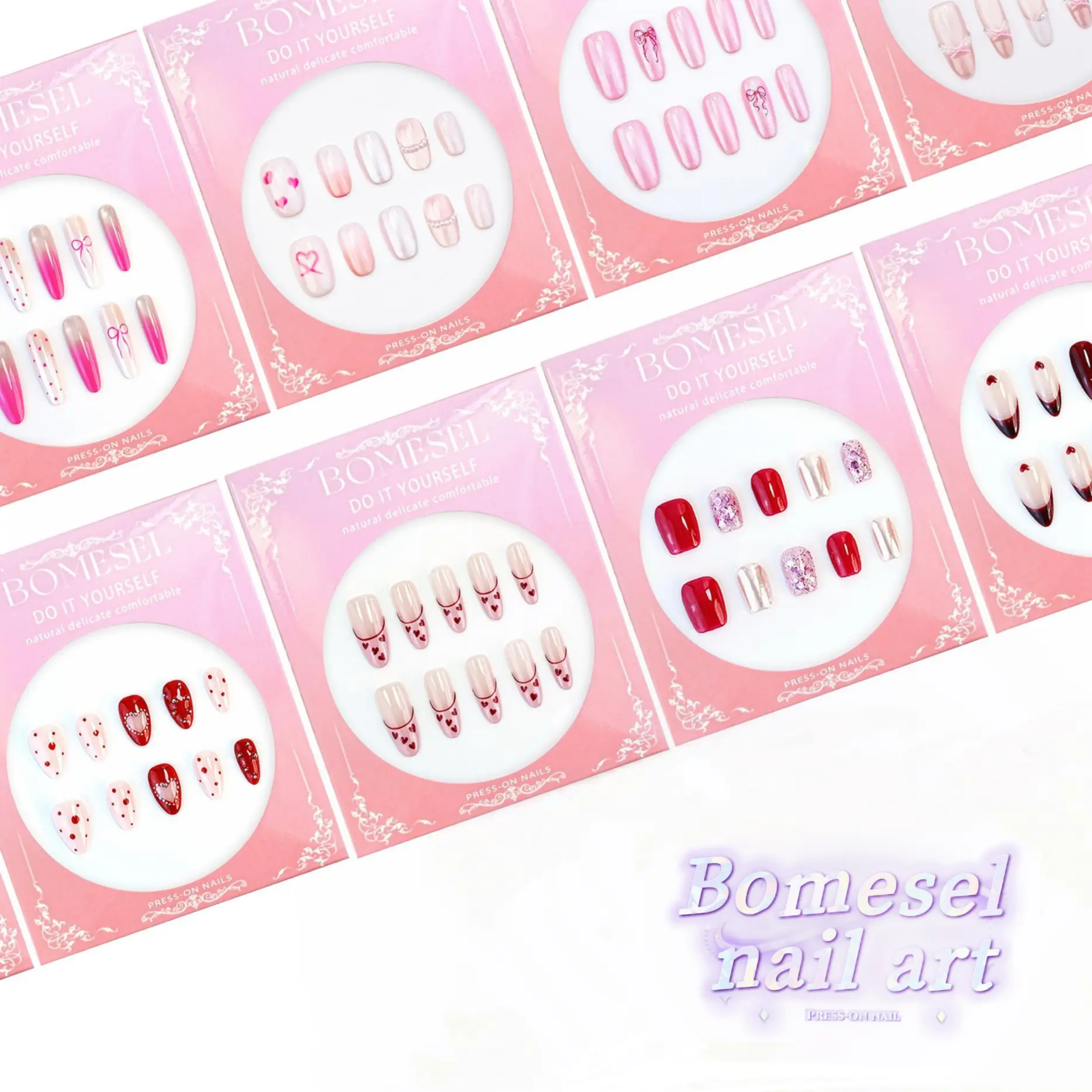 BOMESEL Reusable Press On Nails | S-L Sizes | Multiple Artistic Designs | Fake Nail Tips Set for Women