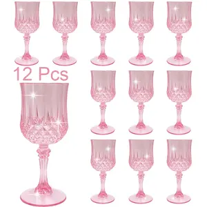 12Pcs Pink-Stemmed Party Wine Glasses-Bridal Exclusive Champagne, Stackable & Lightweight, For Champagne, Parties, Weddings, Birthdays, Picnics, Family Gatherings, Retro Bars Home & Banquets, Doubles As Table Decor, Usable As Halloween Christmas Gift