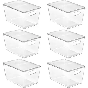 6 Pack Clear Stackable Storage Bins with Lids, Large Plastic Containers with Handle for Pantry Organizer and Storage, for Bathroom,Cabinet,Kitchen,Fridge,Closet Organization