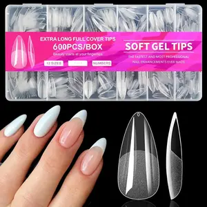600pcs Nail Tips, Medium Gel X Nail Tips Clear Fake Nails Full Cover Acrylic for Extension Manicure Salon Home DIY