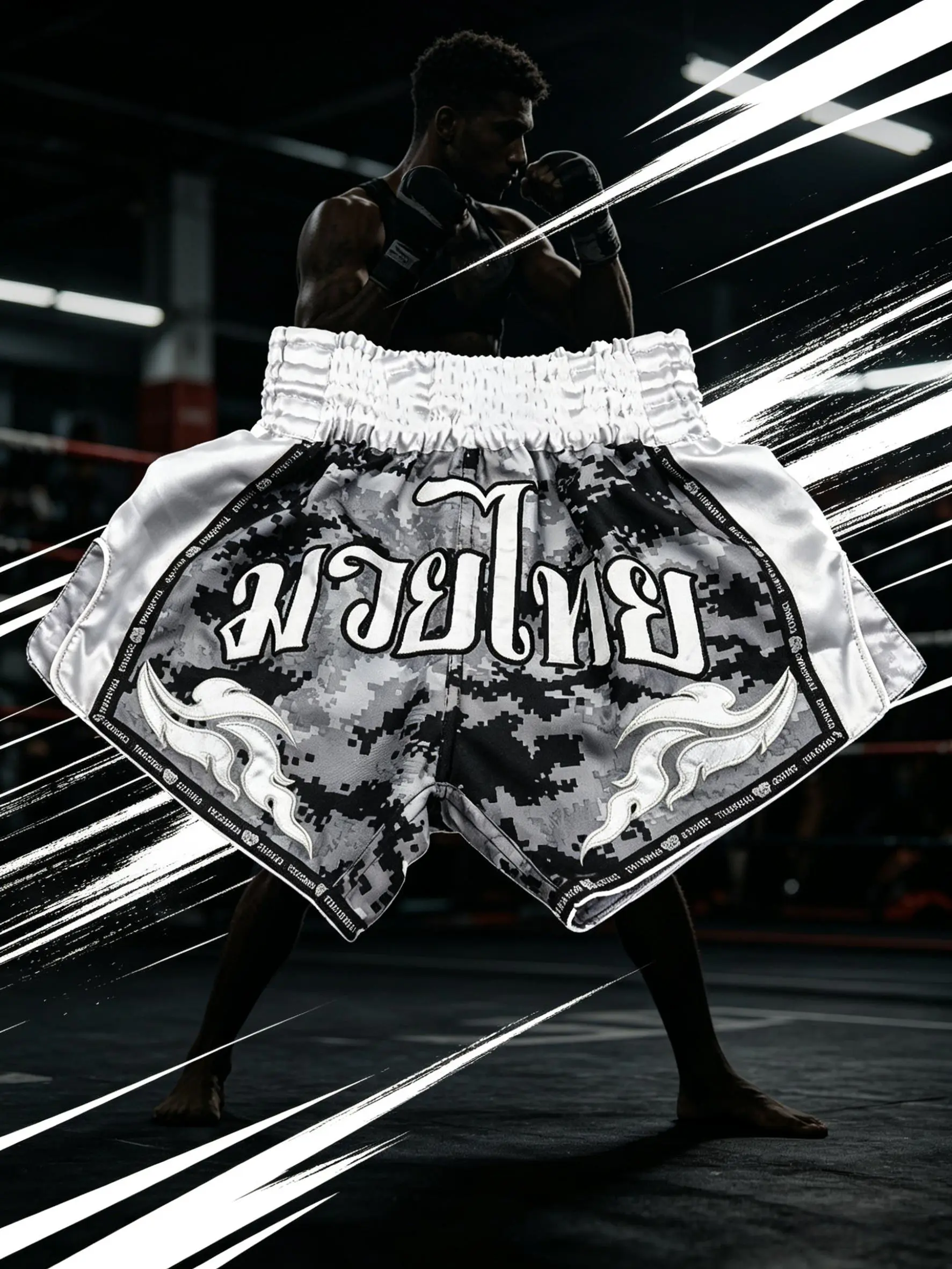 Men’s shorts, boxing shorts—professional martial arts training gear suitable for Muay Thai, free fighting, kickboxing, and other combat sports training or competitions.
