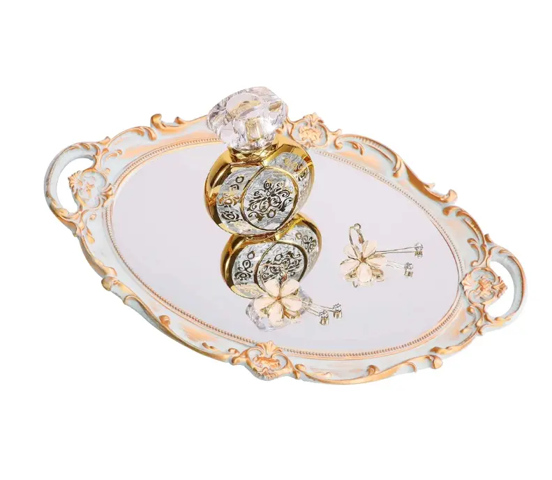 Decorative Mirror Tray, Vintage Oval Display Tray for Perfume, Makeup, Jewelry, Cosmetic Tray, Serving Tray for Dressing Room, Bedroom, Living Room