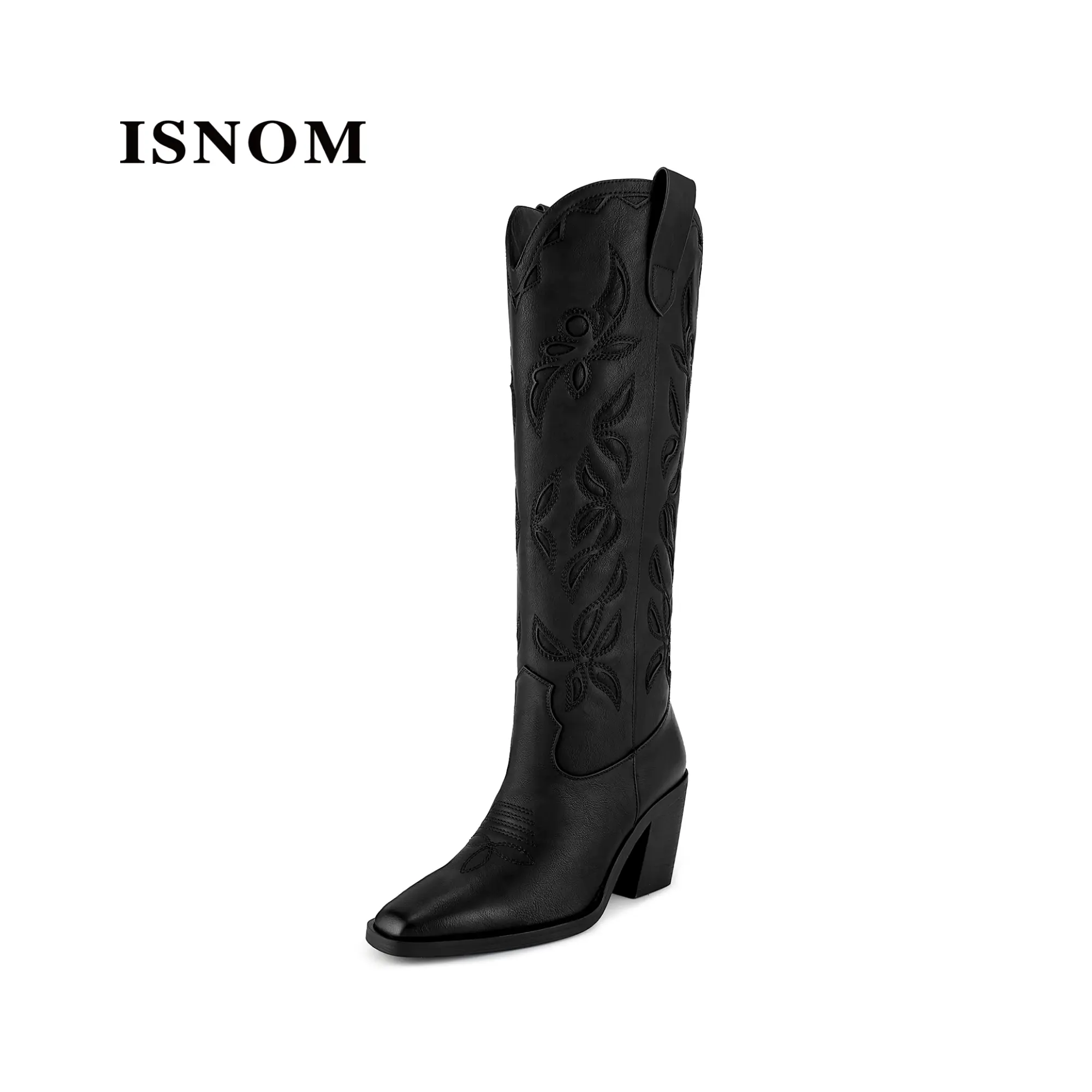 ISNOM Knee High Cowboy Cowgirl Boots for Women, Western Boots with Pull On Tab, Chunky Heel Design, Unique and Stylish #WeeklyDeals #DealsForYouDays #TikTokShopDealsforYouDays#Summerwins #outdoorfun