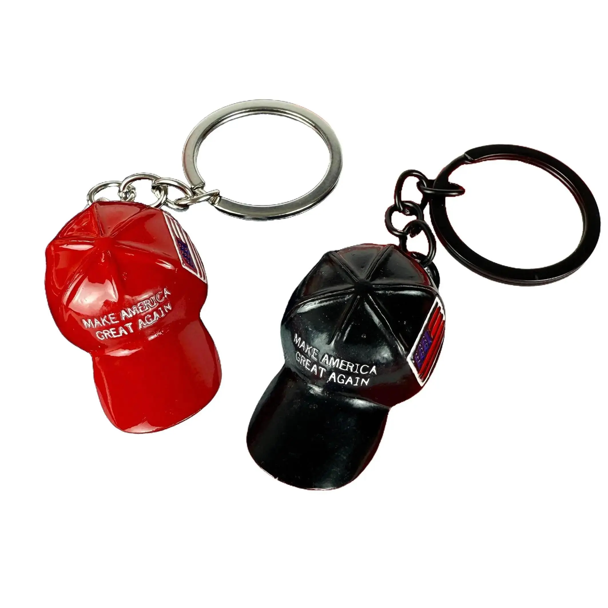 3D Baseball Cap Metal Keychain with USA Flag, Stylish Mini Hat Key Ring, Durable Die-Cast Metal Accessory