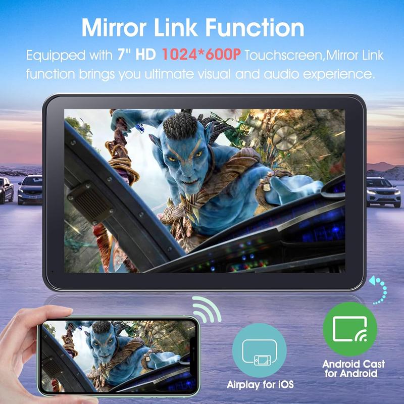 【PASLDA】Portable Wireless Carplay Car Stereo, 7" HD Touchscreen for Car with Apple CarPlay & Android Auto with Backup Camera/Mirror Link/Voice Control/Bluetooth/GPS/AUX for All Vehicles