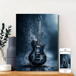 1 Guitar Splash Art Canvas Diamond Painting Kit 11.8x 15.7inch - Square Diamond, Religious Theme, Suitable for Living Room and Bedroom Home Decoration Wall Art - Elegant Instrument Fusion Design