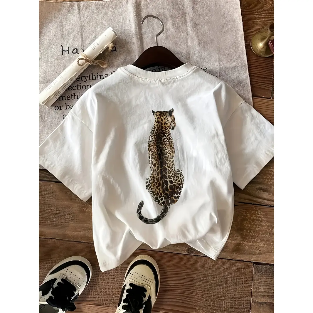 Leopard Back Print Shirt Realistic Cheetah Animal Streetwear Graphic Top
