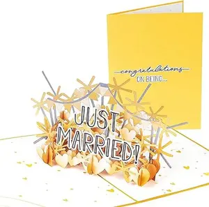 Just Married Congratulations 3D Pop Up Card - Wedding Greeting Card, Wedding Party Invitation, Anniversary, Engagement, Congratulations - For Wife, Mom, Sister, Grandma, Daughter