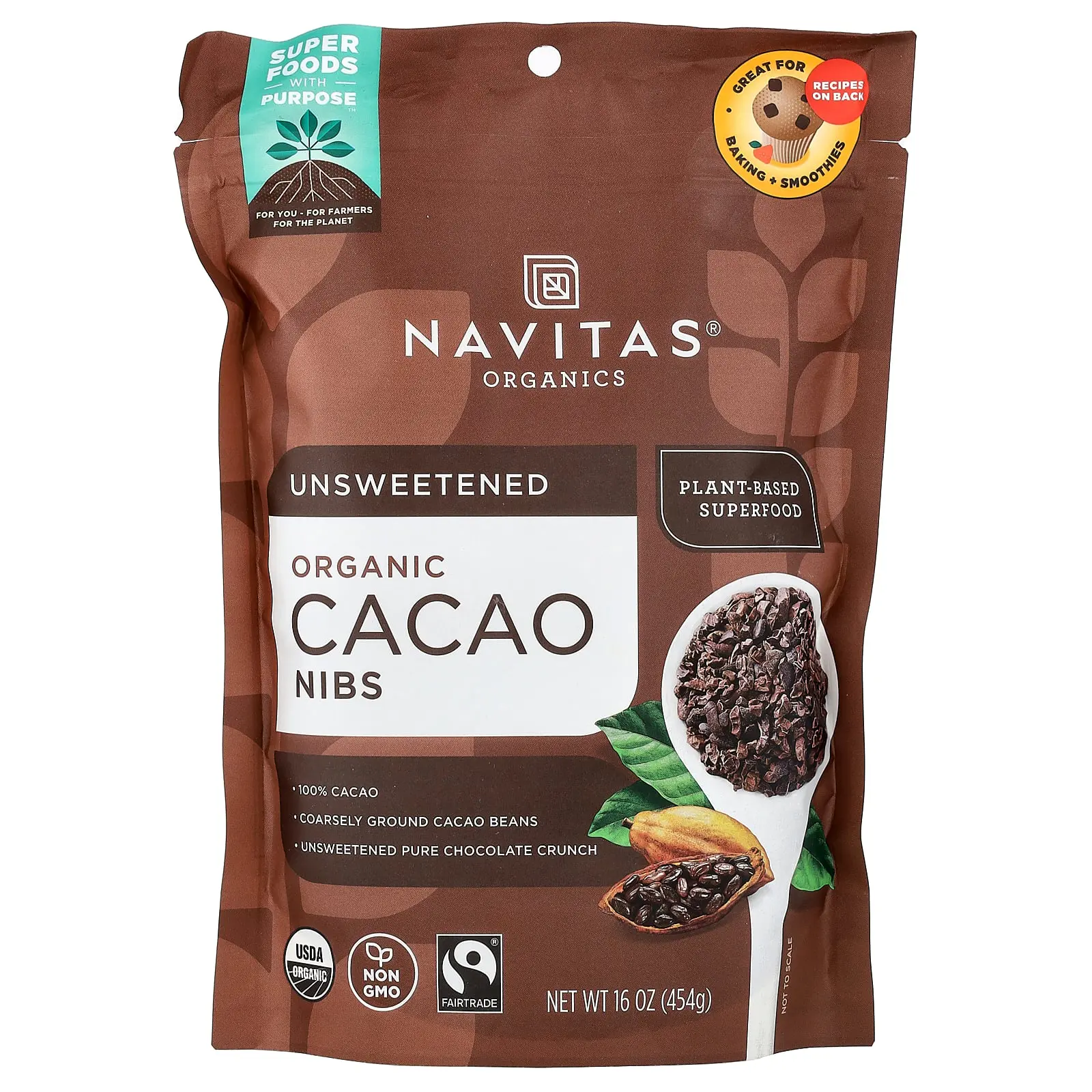 Navitas Organics Organic Cacao Nibs, Unsweetened, 16 oz (454 g)