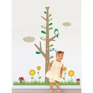 Kids Growth Chart Tree Deluxe with Flowers Decal - Childrens Vinyl Wall Decal