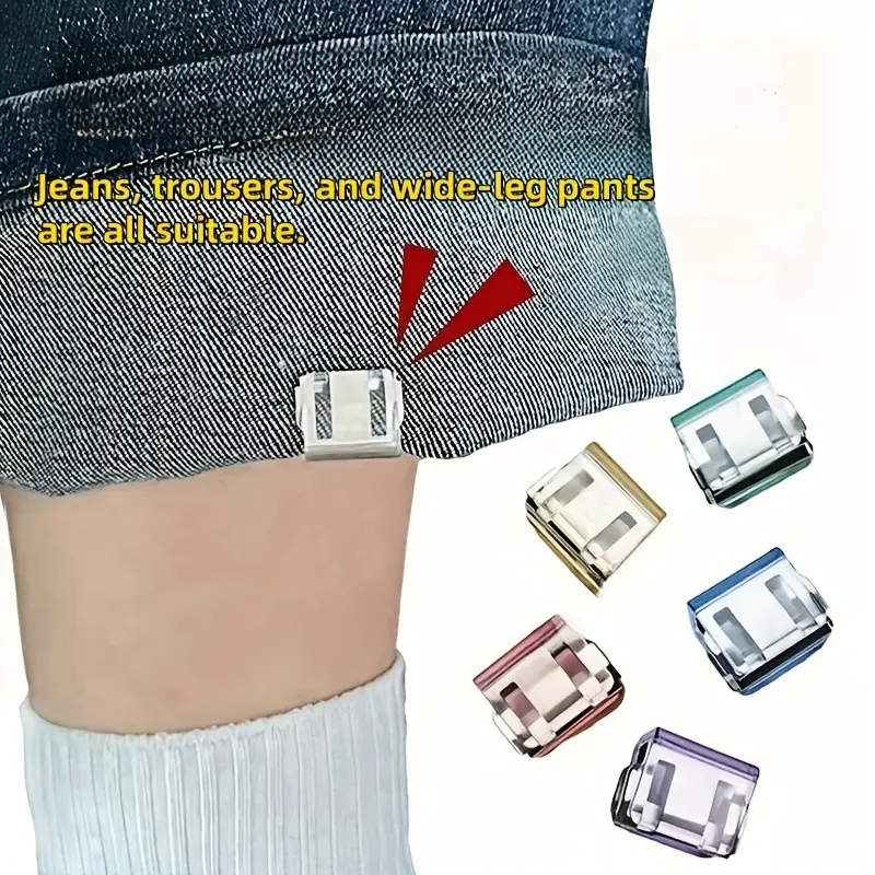 4/8/12 Piece Multi-Functional Pants Hem Clip, Invisible Hidden Button Closure, Anti-Slip Pant Leg Tie, No Sewing Required, Adjustable Buttons