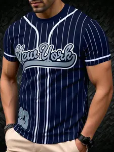 New York No. 23 Baseball Stripe Short Sleeve T-Shirt, Casual Graphic Tee, Fitted Long Clothing, All Seasons Wear, Women's Fashion