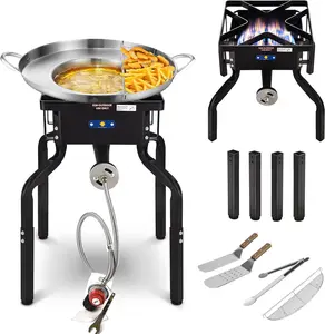ARC 200,000BTU Propane Burner Camp Stove Removable Legs， With 3" Concave Comal Set,Stainless Steel Griddle Fryer Cookware Set, Paella Burner,Outdoor Burners for Outdoor Cooking