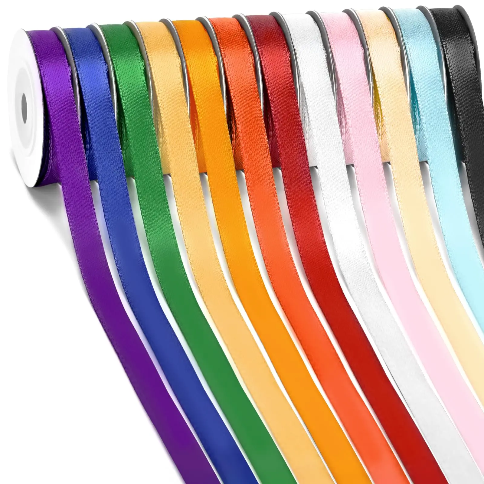 Rainbow Satin Ribbon, 3/8 Inch x 12 Rolls Total 120 Yards, Colorful Ribbon Perfect for Gift Wrapping, Crafts Hair Bows, Flower Bouquet, Wedding Party Decoration and More