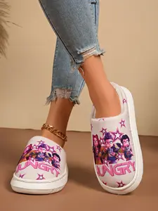 Men & Women Winter Warm Plush Slippers, Kpop Demons Hunter Design, Soft Non-Slip Bottom, Perfect Gift for Couples & Home Use, Home Bathroom Slippers