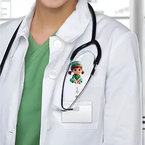 Cute Nurse Expandable ID Holder, 2D Flat Acrylic ID Case, Heart-Shaped ID Clip, Durable Portable, Creative Office Gift