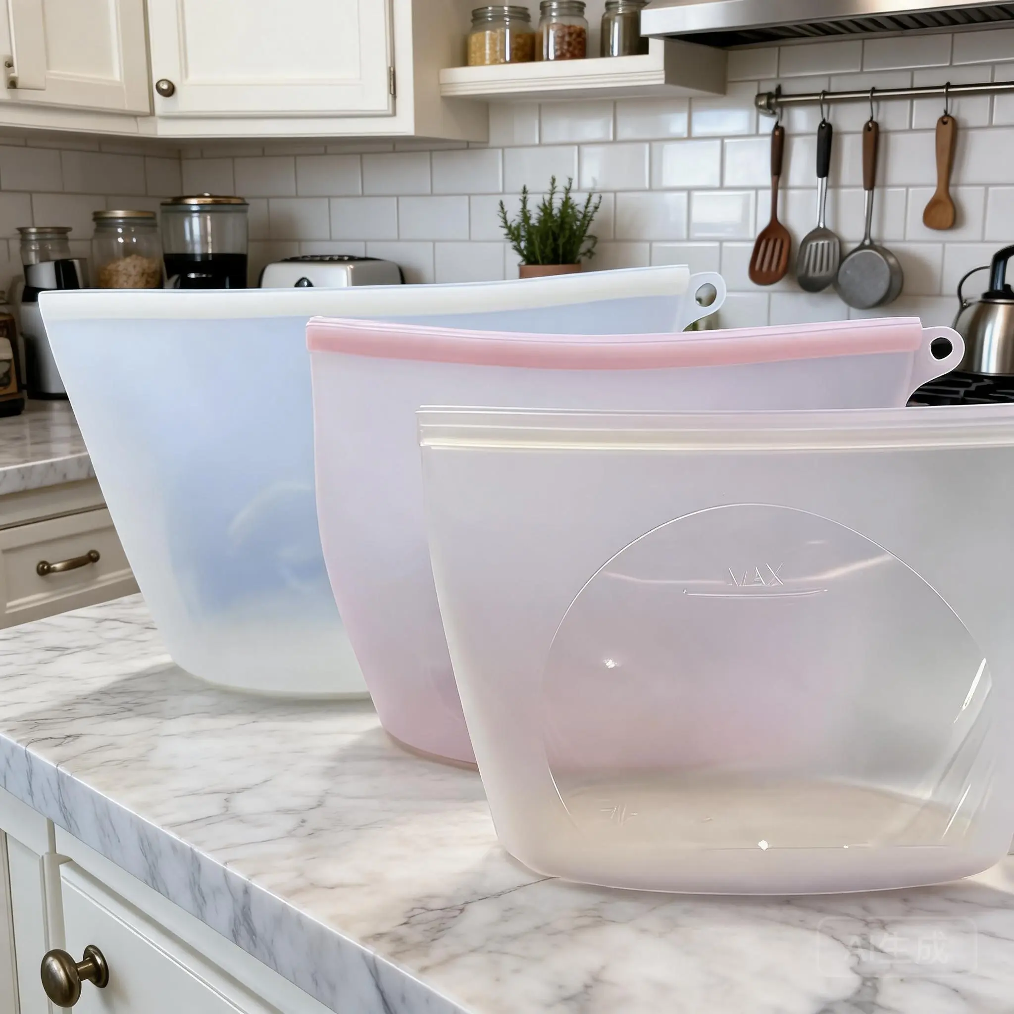 3 Pack Reusable Silicone Food Storage Containers Set - BPA-Free, Leakproof, Food-Grade Bags, Microwave & Freeze-Safe for Fruit, Meat, Kitchen Organization