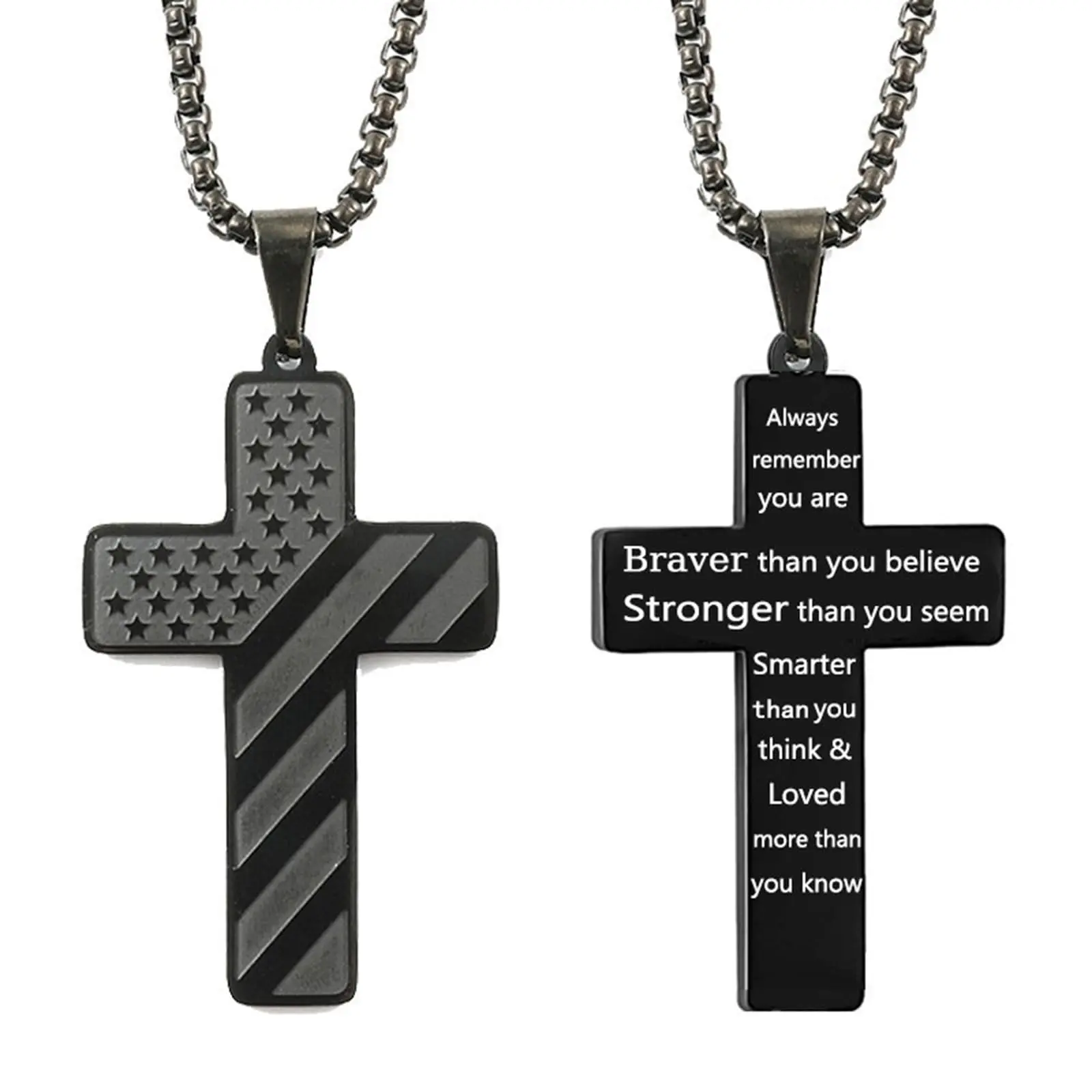 Stainless Steel Inspirational Cross Necklace - Inspirational Jewelry with Philippians 4 13 Engraving, Bible Verse, American Flag Pendant Chain for Men - Religious Decor Gift for Faith, Strength