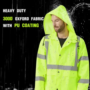 Waterproof Rain Coat for Men, Reflective One-piece Rain Jacket, Long Rain Suit, Safety Gear