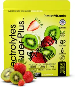 Electrolytes Powder Plus (50 Servings), 0 Calorie Keto, 0 Sugar, No Maltodextrin,1000mg Potassium,120mg Calcium,120mg Magnesium, Hydration Powder (50 Servings, Strawberry kiwi)