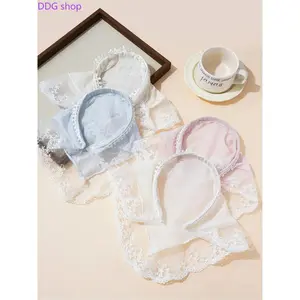 4-Pack Lace Trim Triangle Scarf Headband Embroidered Mesh Fabric Bandana Sweet Solid Color Hair Accessory Versatile Head Wrap for Women Girls Vacation Travel Casual Daily Styling