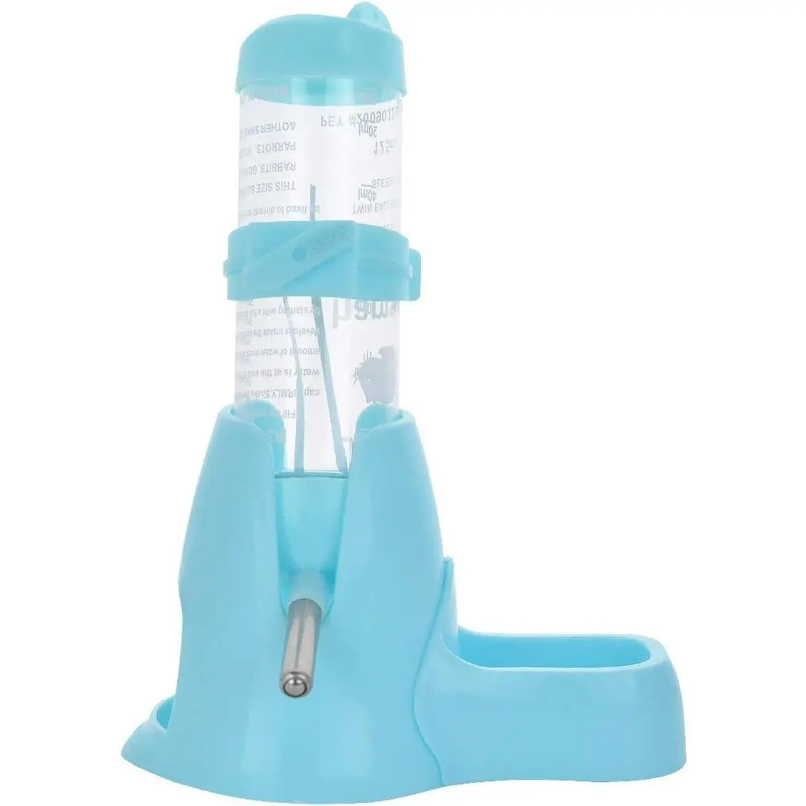 Hamster Water Bottle, Little Pet Automatic Drinking Bottle with Food Container Base Hut Hanging Water Feeding Bottles Auto Dispenser for Small Animals(125Ml,Blue)