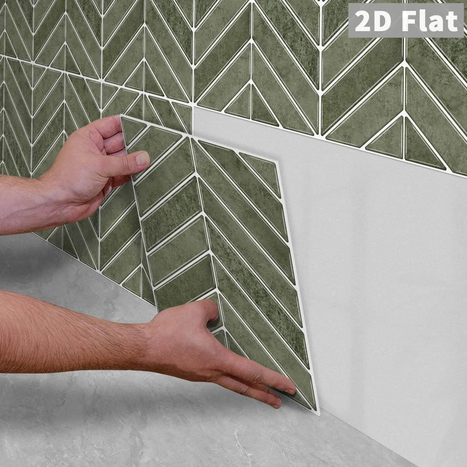 10PCS/Color Box GST Retro Greyish Green Glazed Herringbone PE Foam Tile Stickers, Waterproof Oil-Proof Shockproof Wear-Resistant Peel & Stick Wall Decals for Kitchen Bathroom Bedroom Office Indoor Renovation Decor