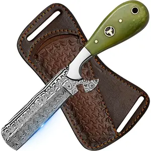 7" Handmade Damascus Bull Cutter Knife with Leather Sheath - Western Cowboy knife for Hunting, Skinning, Camping, and outdoor activities