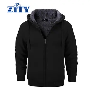 ZITY Men’s Sherpa-Lined Full-Zip Hoodie – Heavyweight Thermal Fleece Winter Jacket (Black/Gray)