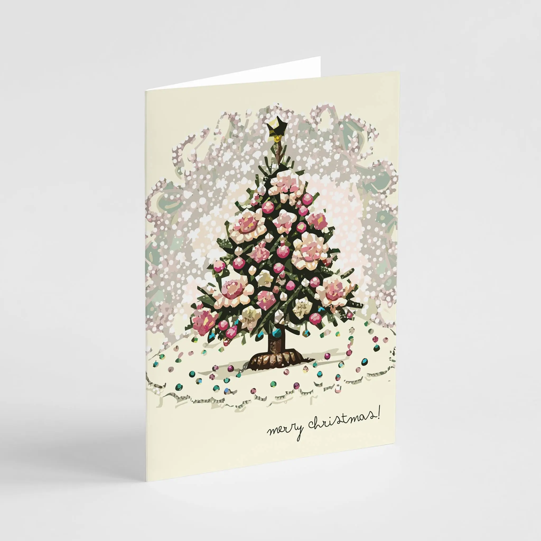 24 Elegant Floral Christmas Tree Cards in a Whimsical Style with Envelopes