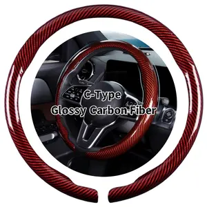 Premium Car Steering Wheel Cover for Car - Red Glossy Carbon Fiber, C-Type Clip on Anti-Slip Steering Wheel Protector Cover Non-Slip, 15" / 37-38cm Universal For BMW Chevrolet Ford Honda Jeep Nissan Toyota Mercedes-Benz Hyundai VW Buick LEXUS MAZDA