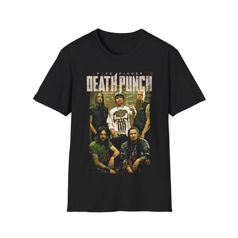 Five Finger Death Punch 20th Anniversary 2026 World Tour 2 Sided Comfort Color Graphic Tee Ring Spun Cotton Casual Soft Washed T-Shirt Trendy Tops Perfect Gift