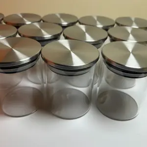 12 High Borosilicate Jars with Steel Color Lids, 7.5 Oz Glass Kitchen Canisters Multi-Purpose Storage Containers, DIY Candle Cup Making, Casual Style