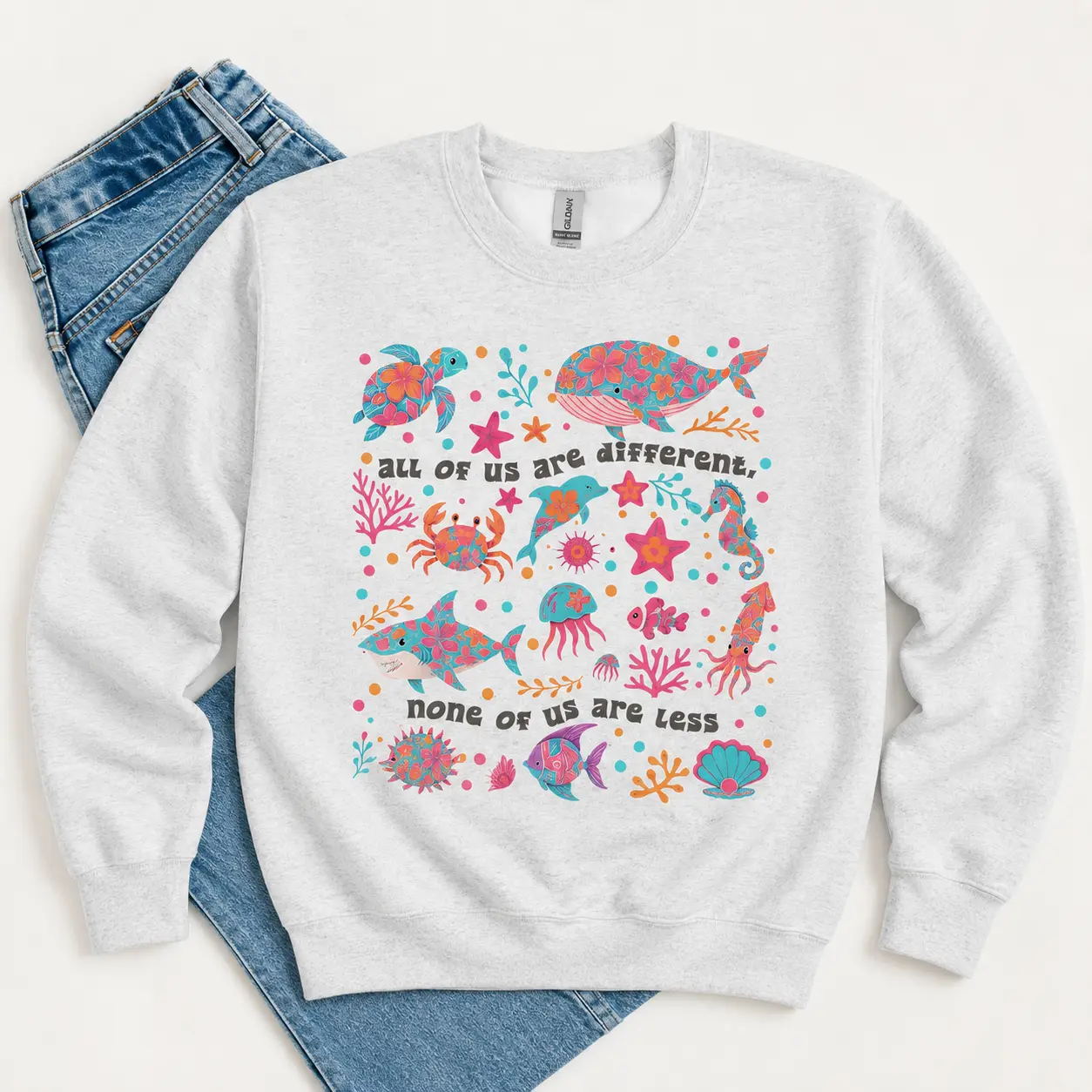 Gildan Women's Cotton Casual Printed Round Neck Autism Inclusion Crewneck Sweatshirt - Neurodivergent Theme Tops, Special Education Teacher Gift, Lady, Loose Fitting