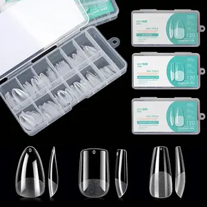 Soft Gel False Nail Tips 3 Styles Kit - Medium Almond, Square and Ballerina, 360PCS Pre-shaped Half Matte Full Cover Acrylic Nail Tips, Nail Extension DIY Manicure Salon Home, 12 Sizes