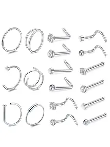 18Pcs Nose Studs for Women & Men, Hypoallergenic Surgical Steel Nose Rings, Spiral Nose Ring, 20G Nose Piercing Jewelry, Durable Comfortable Design, Perfect Gift Idea