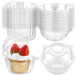 50ct Cupcake Holders Individual Cupcake Containers, Disposable Clear Plastic Single Cupcake Carrier with Dome Lid for Dessert To-Go, Muffin, Cheesecake, Pastries