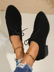 Women's Plus Size Pointed Toe Lace-Up Flats, Casual Elegant Design, Comfortable Daily Walking Shoes, Available Options