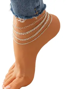 Boho Airplane Anklet Set – 5Pcs Gold & Silver Chain Anklets with Heart & Geometric Charms, Beachy Summer Jewelry for Women & Gift-Ready Style