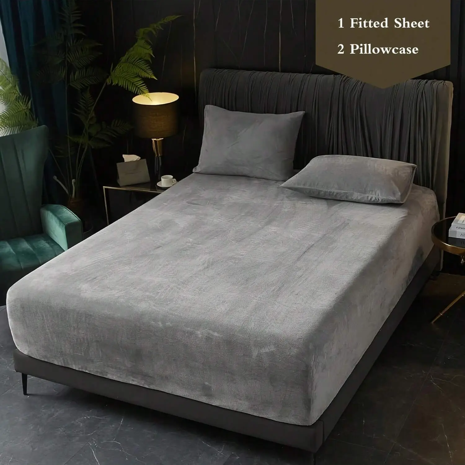 3pcs crystal velvet Fitted Sheet pillowcase set, 1 Fitted Sheet+2 pillowcases (excluding pillow core), soft deep pocket design bedding set, suitable for all seasons, Comfy bed sets, Soft bed sheets, Bed Sets Supplies